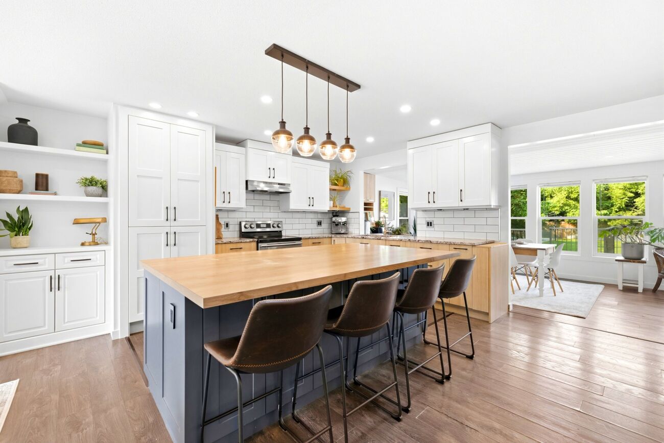The same kitchen after automated editing, with shifted colour